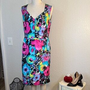 Black Label Evan Picone Multicolor Floral Midi Dress